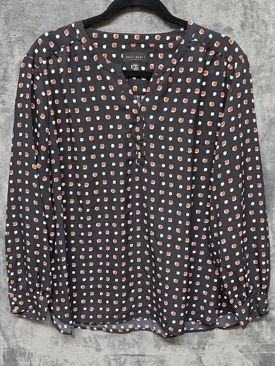 Investments Black Blouse with Orange and Cream Square Dot Print Sz XLP - Picture 1 of 6